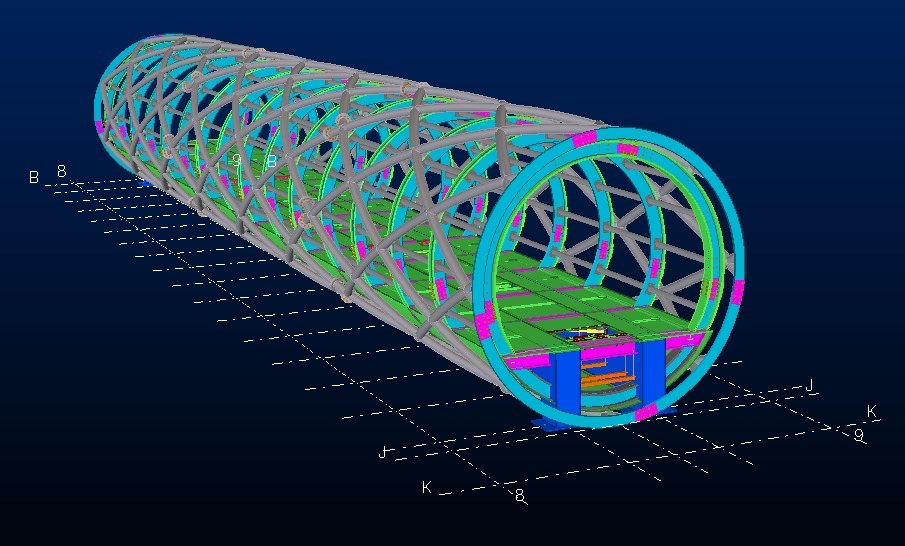 3D Tekla model of a tubular conveyor gallery with ring frames