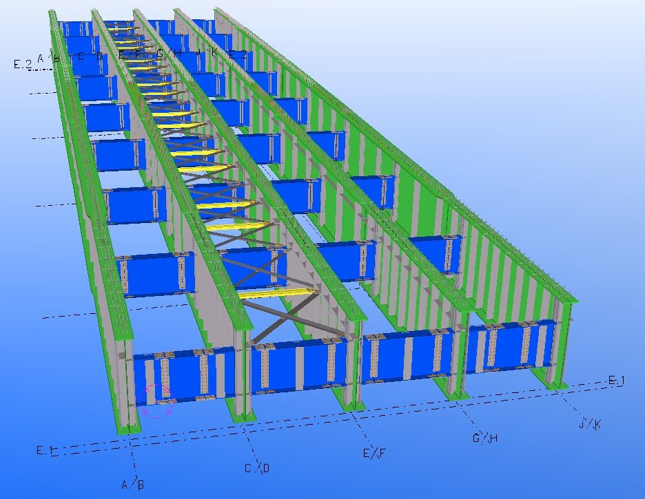 3D Tekla model of a welded plate girder bridge with cross frames